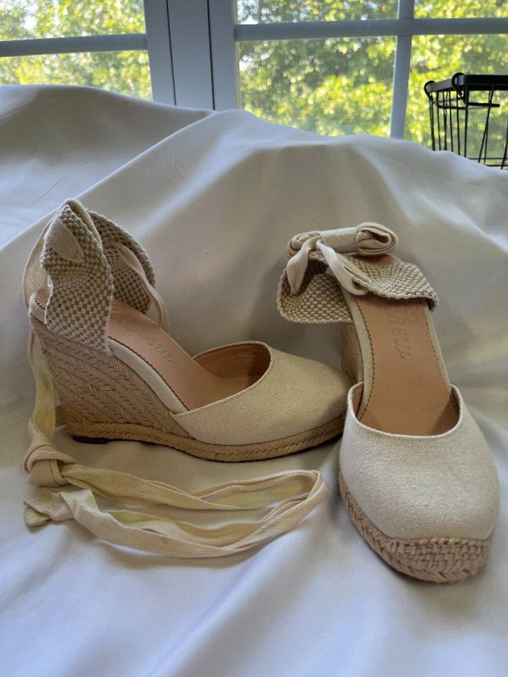 J. Crew Factory Cream Espadrille Wedge Ankle-Strap Sandals